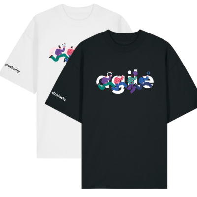 slashwhy agil Begeisterung Oversize T-Shirt Unisex white + black